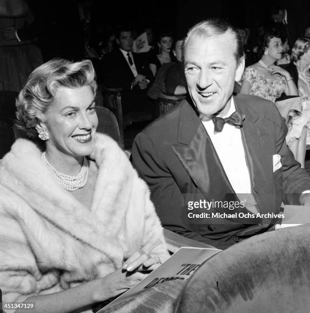 Actor Gary Cooper with his wife Veronica Balfe attend the premier of "Desperate Hour" in Los Angeles,California.