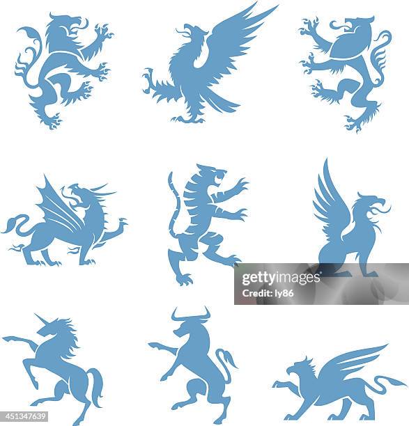 ilustrações, clipart, desenhos animados e ícones de heraldry animais - knight person