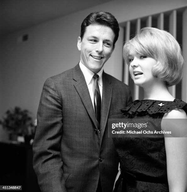 Actress Joey Heatherton with John Ashley at a party in Los Angeles, California.