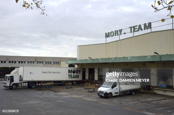 Picture shows French courier firm Mory Ducros' plant in Cesson-Sevigne, a suburb of the western city of Rennes, on November 22, 2013. France's...