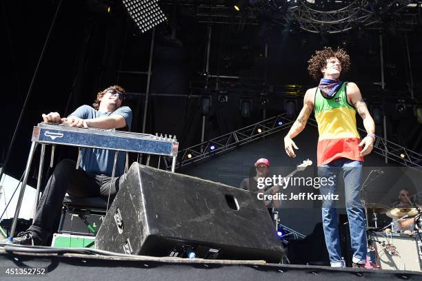 Ed Williams, George Gekas, and David Shaw of The Revivalists perform on Day 2 of the 2014 Electric Forest Festival on June 27, 2014 in Rothbury,...