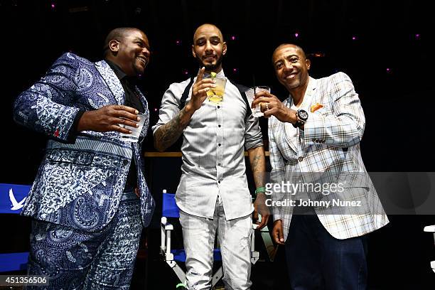 Kehinde Wiley, Swizz Beatz, and Kevin Liles attend the GREY GOOSE Le Melon Toast to Musician Swizz Beatz with art commissioned by award winning...