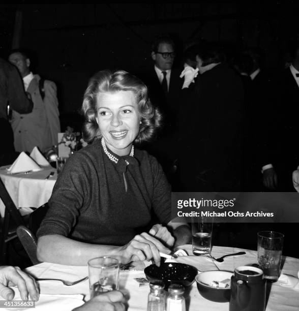Actress Rita Hayworth attends a party in Los Angeles, California.