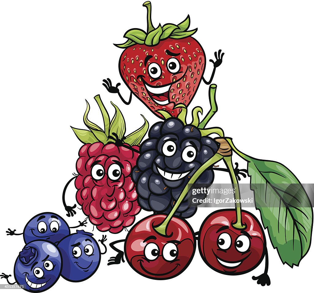 Berry Frutas Grupo Ilustración Dibujo Animado Ilustración de stock - Getty  Images