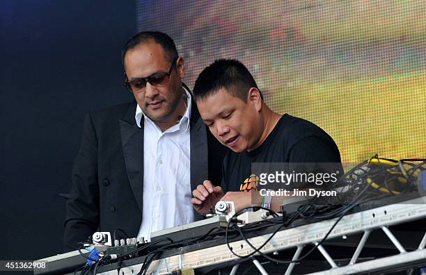 Dan the Automator and Kid Koala of Deltron 3030 perform on the West Holts stage during Day One of the Glastonbury Festival at Worthy Farm in Pilton...