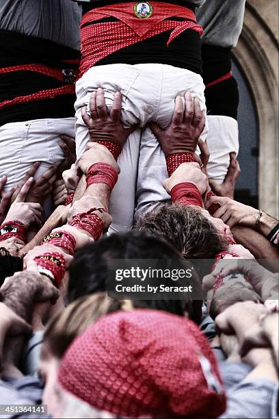 catalan human tower - castell stock pictures, royalty-free photos & images