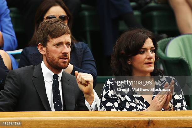 Bradley Wiggins and his wife Catherine in the royal box on centre court on day six of the Wimbledon Lawn Tennis Championships at the All England Lawn...