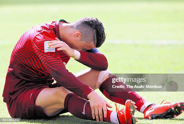 Cristiano Ronaldo of Portugal reacts during the 2014 FIFA World Cup Brazil Group G match between Portugal and Ghana at Estadio Nacional on June 26,...