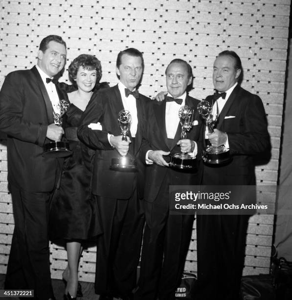 Actor Bob Hope with his Golden Globe Award for an Ambassador of Good Will in Los Angeles, California.