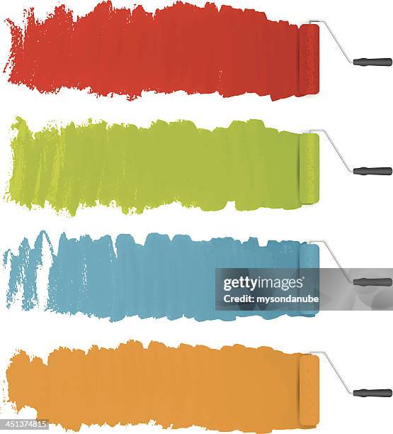 vector paint rollers with colorful paints background - dye stock illustrations