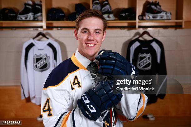 Brycen Martin, 74th overall pick of the Buffalo Sabres, poses for a portrait during the 2014 NHL Entry Draft at Wells Fargo Center on June 28, 2014...