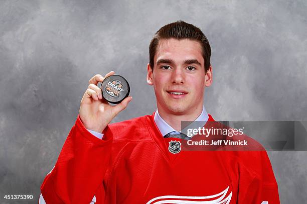 Dominic Turgeon, 63rd overall pick of the Detroit Red Wings, poses for a portrait during the 2014 NHL Entry Draft at Wells Fargo Center on June 28,...