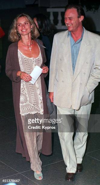 English actress Maryam d'Abo with actor Christopher Cazenove , circa 1993.
