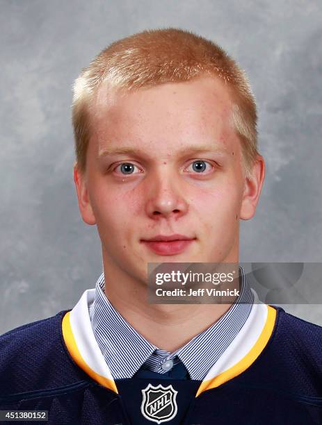 Ville Husso, 94th overall pick of the St. Louis Blues, poses for a portrait during the 2014 NHL Entry Draft at Wells Fargo Center on June 28, 2014 in...