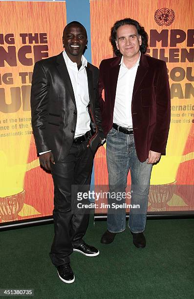 Peter Buffett and Akon attend Breaking The Silence, Beating The Drum at the United Nations on March 25, 2009 in New York City.
