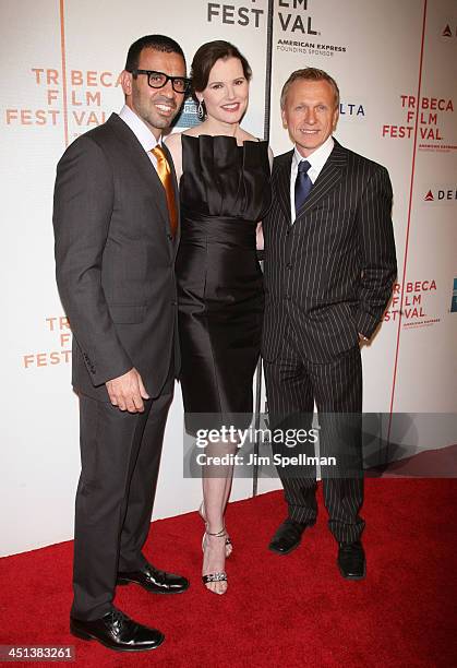 Reza Jarrahy, Actress Geena Davis and Producer Anthony Anderson attend the 8th Annual Tribeca Film Festival Accidents Happen premiere at BMCC Tribeca...