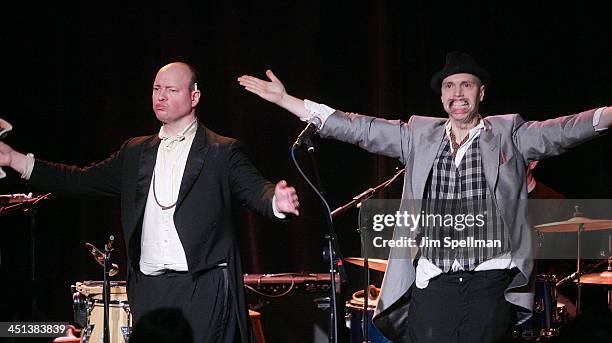 Richard Ginocchio and Aldo Perez attend the Beyond Funderdome Comedy Blowout at the 3LD Art & Technology Center on January 31, 2010 in New York City.