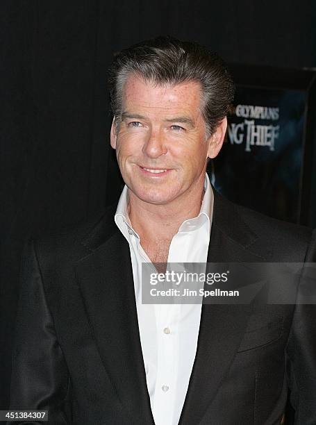 Actor Pierce Brosnan attends the premiere of Percy Jackson & The Olympians: The Lightning Thief at AMC Lincoln Square on February 4, 2010 in New York...