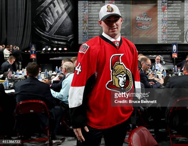Shane Eiserman meets his team after being drafted by the Ottawa Senators on Day Two of the 2014 NHL Draft at the Wells Fargo Center on June 28, 2014...