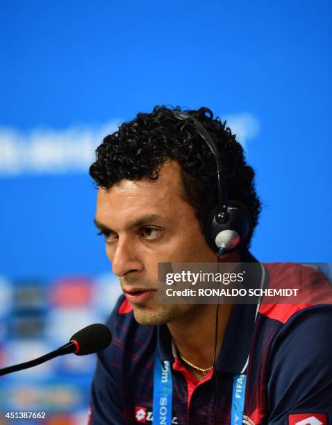 Costa Rica's midfielder Michael Barrantes attends a press conference at the Pernambuco Arena in Recife on June 28 during the 2014 FIFA World Cup...