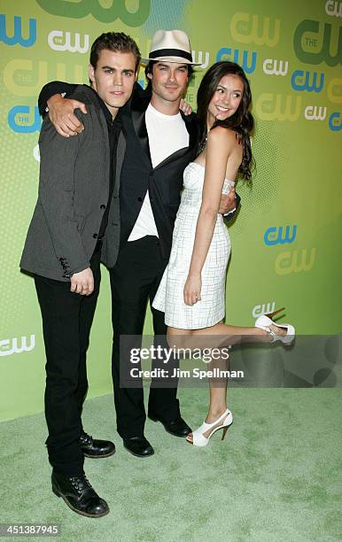 Actors Paul Wesley, Ian Somerhalder and Nina Dobrev attend the 2009 The CW Network UpFront at Madison Square Garden on May 21, 2009 in New York City.