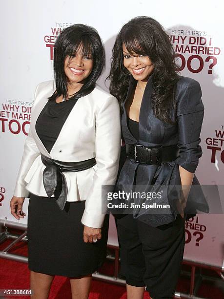 Actress Janet Jackson and sister Rebbie Jackson attends the premiere of Why Did I Get Married Too? at the School of Visual Arts Theater on March 22,...