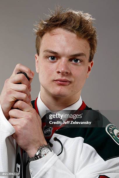 Reid Duke of the Minnesota Wild poses for a portrait during the 2014 NHL Draft at the Wells Fargo Center on June 28, 2014 in Philadelphia,...