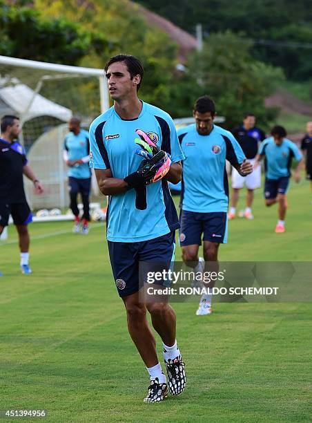 Costa Rica's forward and captain Bryan Ruiz warms up during a training session at the Wilson Campos training center in Recife on June 28 during the...