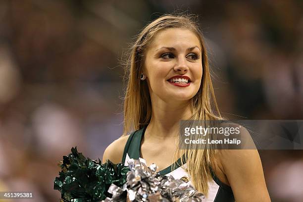 Michigan State Spartans dance team member performs during the game against the Columbia Lions at the Breslin Center on November 15, 2013 in East...