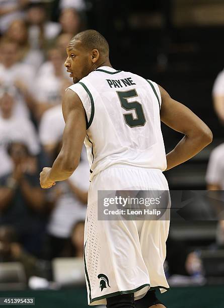 Adreian Payne of the Michigan State Spartans looks down the court during the second half of the game against the Columbia Lions during the second...