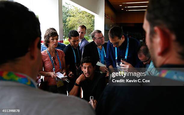 Omar Gonzalez of the United States speaks to the media during training at Sao Paulo FC on June 28, 2014 in Sao Paulo, Brazil.