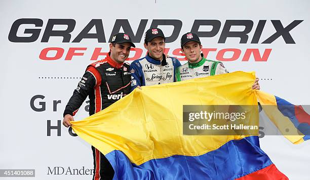 Colombians Juan Pablo Montoyo, driver of the Verizon Team Penske Chevrolet, Carlos Huertas, driver of the Dale Coyne Racing Honda and Carlos Munoz,...