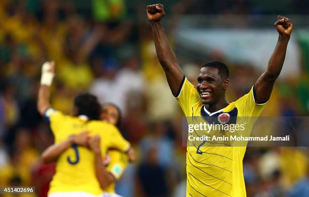 Cristian Zapata of Colombia Celebrates after defeating Uruguay 2-0 during the 2014 FIFA World Cup Brazil round of 16 match between Colombia and...