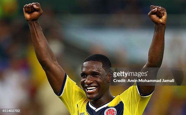 Cristian Zapata of Colombia Celebrates after defeating Uruguay 2-0 during the 2014 FIFA World Cup Brazil round of 16 match between Colombia and...