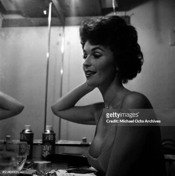 Actress Barbara Hines poses in dressing room in Los Angeles, California.