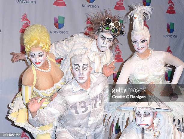 Members of Zarkana Cirque du Soleil pose backstage during The 14th Annual Latin GRAMMY Awards at the Mandalay Bay Events Center on November 21, 2013...