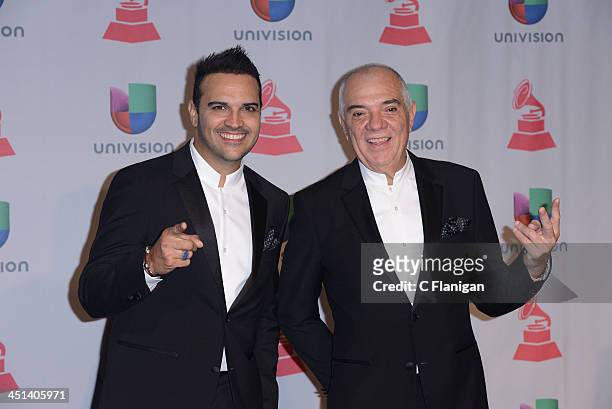 Luis Fernado Borjas and Gustavo Aguado of musical group Guaco pose backstage during the 14th Annual Latin GRAMMY Awards at Mandalay Bay Events Center...