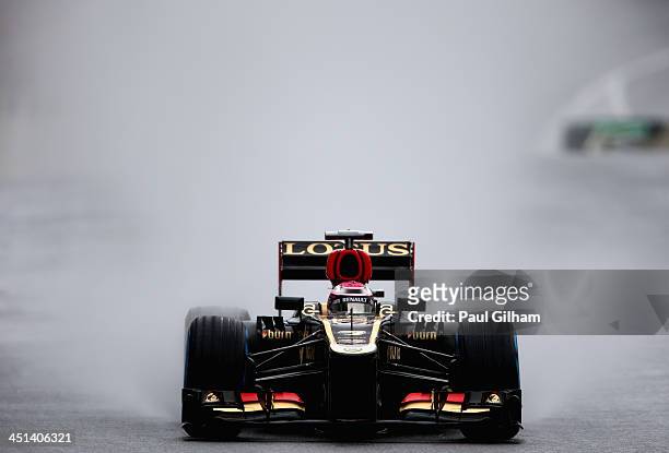 Heikki Kovalainen of Finland and Lotus drives during practice for the Brazilian Formula One Grand Prix at Autodromo Jose Carlos Pace on November 22,...