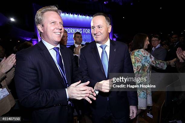 Revenue Minister Todd McClay and Prime Minister John Key after the leader's address at the National Party Annual Conference at Michael Fowler Centre...