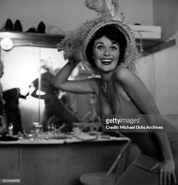 Actress Barbara Hines poses in dressing room in Los Angeles, California.