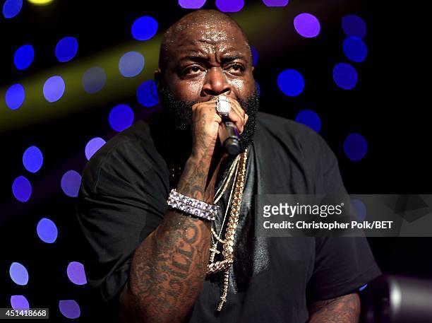 Rapper Rick Ross performs onstage at the OutKast, A$AP Rocky, Rick Ross, K. Michelle, August Alsina & Ty Dolla $ign Presented By Sprite during the...