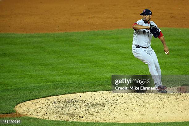 Felix Doubront of the Boston Red Sox pitches against the Detroit Tigers during Game Four of the American League Championship Series at Comerica Park...