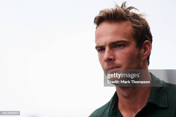 Giedo van der Garde of The Netherlands and Caterham is seen following practice for the Brazilian Formula One Grand Prix at Autodromo Jose Carlos Pace...