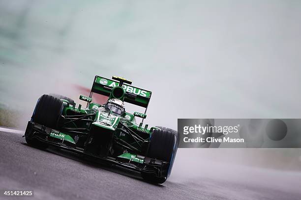 Giedo van der Garde of The Netherlands and Caterham drives during practice for the Brazilian Formula One Grand Prix at Autodromo Jose Carlos Pace on...