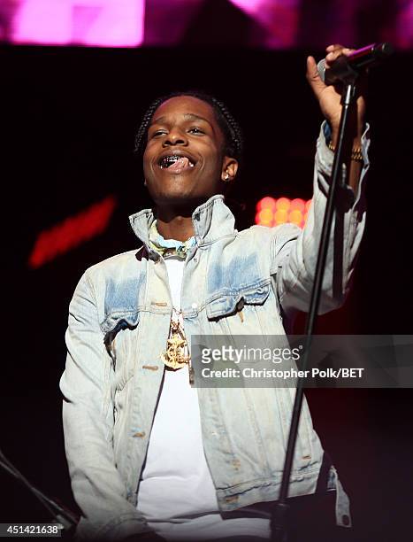 Rapper A$AP Rocky performs onstage at the OutKast, A$AP Rocky, Rick Ross, K. Michelle, August Alsina & Ty Dolla $ign Presented By Sprite during the...