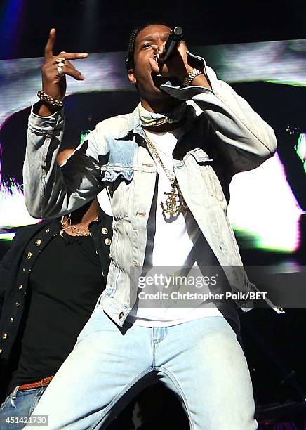 Rapper A$AP Rocky performs onstage at the OutKast, A$AP Rocky, Rick Ross, K. Michelle, August Alsina & Ty Dolla $ign Presented By Sprite during the...