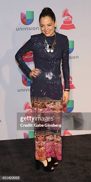 Musician Natalia Lafourcade, winner of Best Alternative Music Album for "Mujer Divina, Homenaje a Agustin Lara," poses in the press room during The...