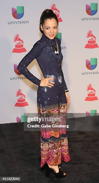 Musician Natalia Lafourcade, winner of Best Alternative Music Album for "Mujer Divina, Homenaje a Agustin Lara," poses in the press room during The...