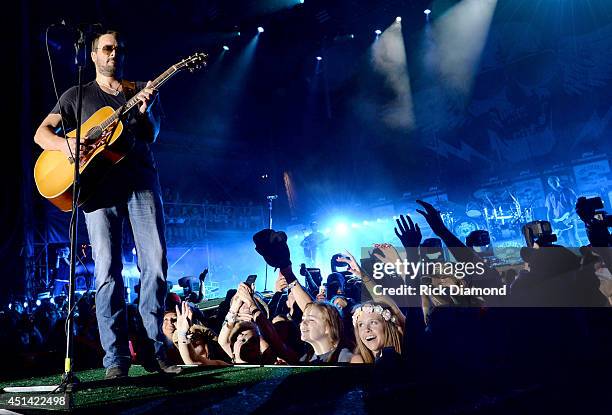 Singer/Songwriter Eric Church performs during "Kicker Country Stampede" at Tuttle Creek State Park on June 28, 2014 in Manhattan, Kansas.