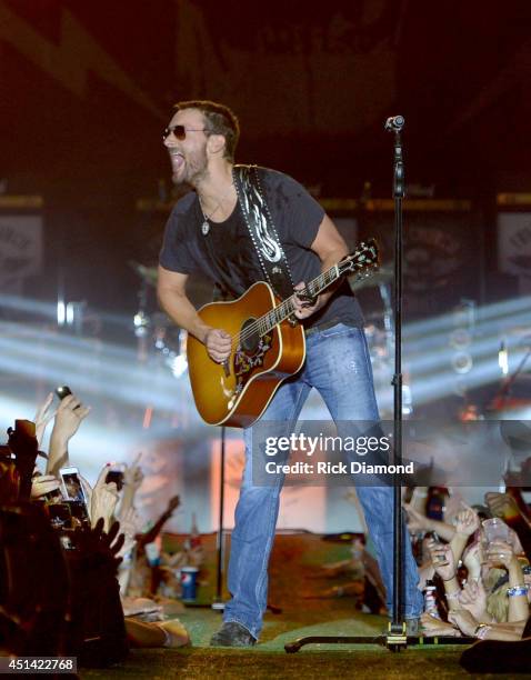 Singer/Songwriter Eric Church performs during "Kicker Country Stampede" at Tuttle Creek State Park on June 28, 2014 in Manhattan, Kansas.